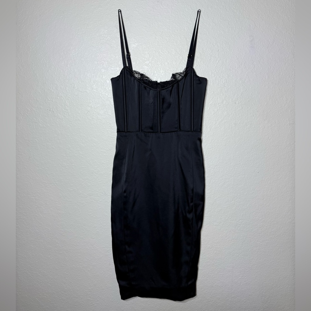 Meshki black strap dress. Lined. XS. Built in lace bodice. Great condition.